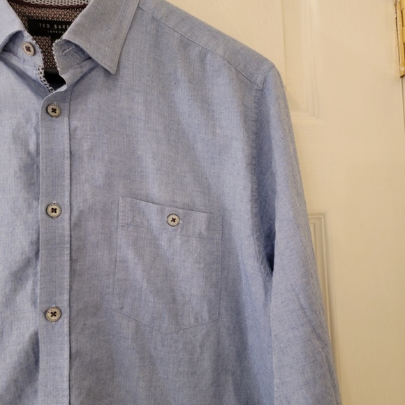 Ted Baker London Button Down Shirt Size Small Blue Long Sleeves Cotton Flip Cuff - Picture 4 of 9
